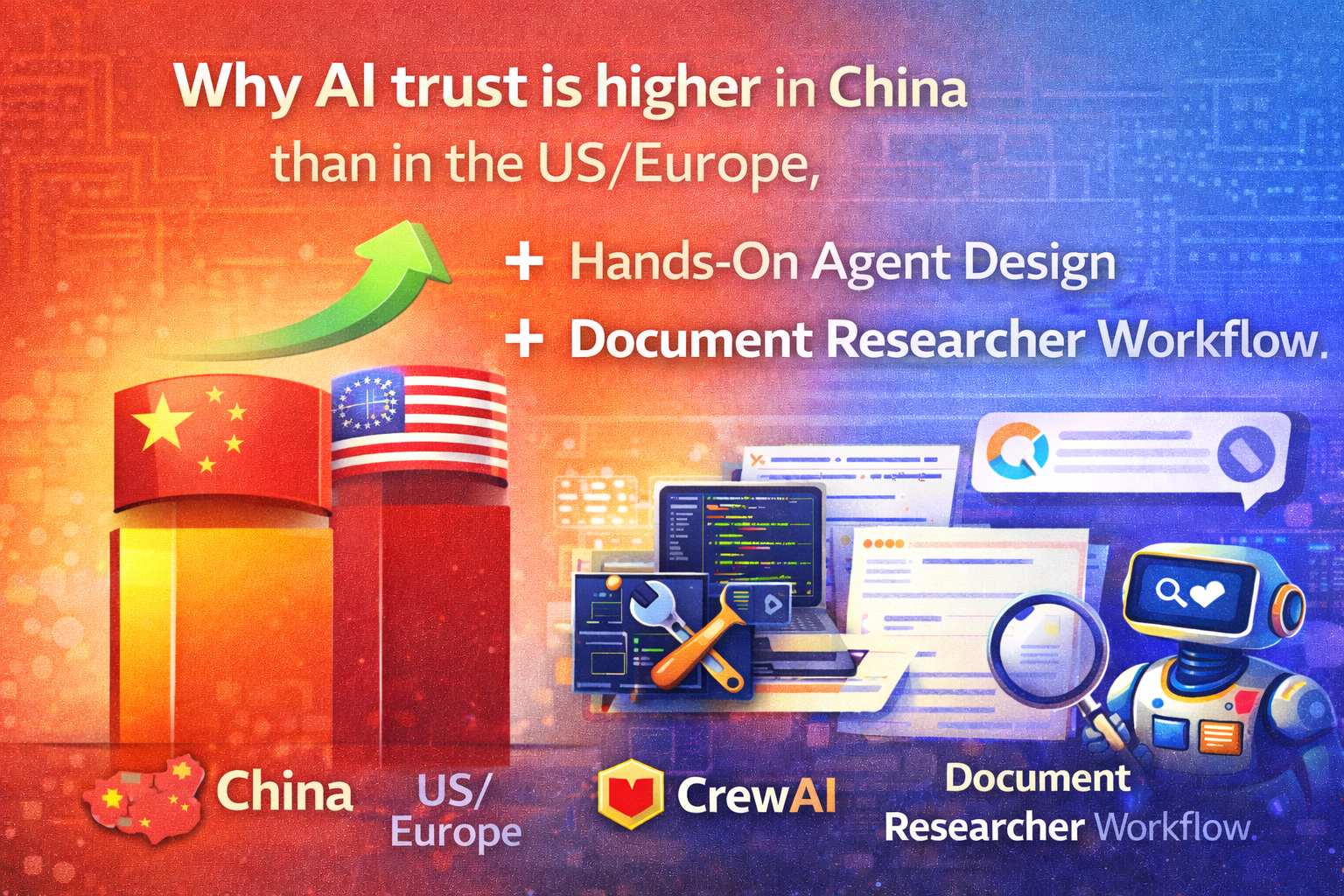 Thumbnail for Who Trusts AI More? China vs US & Europe | Tool-Using Coding Agents & “Document Researcher” Demo